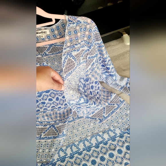 Preowned white blue duster in size L - Picture 5 of 5